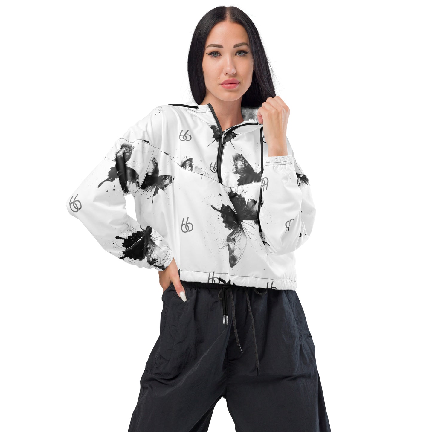 Black+White “Translucent Butterfly” Women’s Cropped Windbreaker