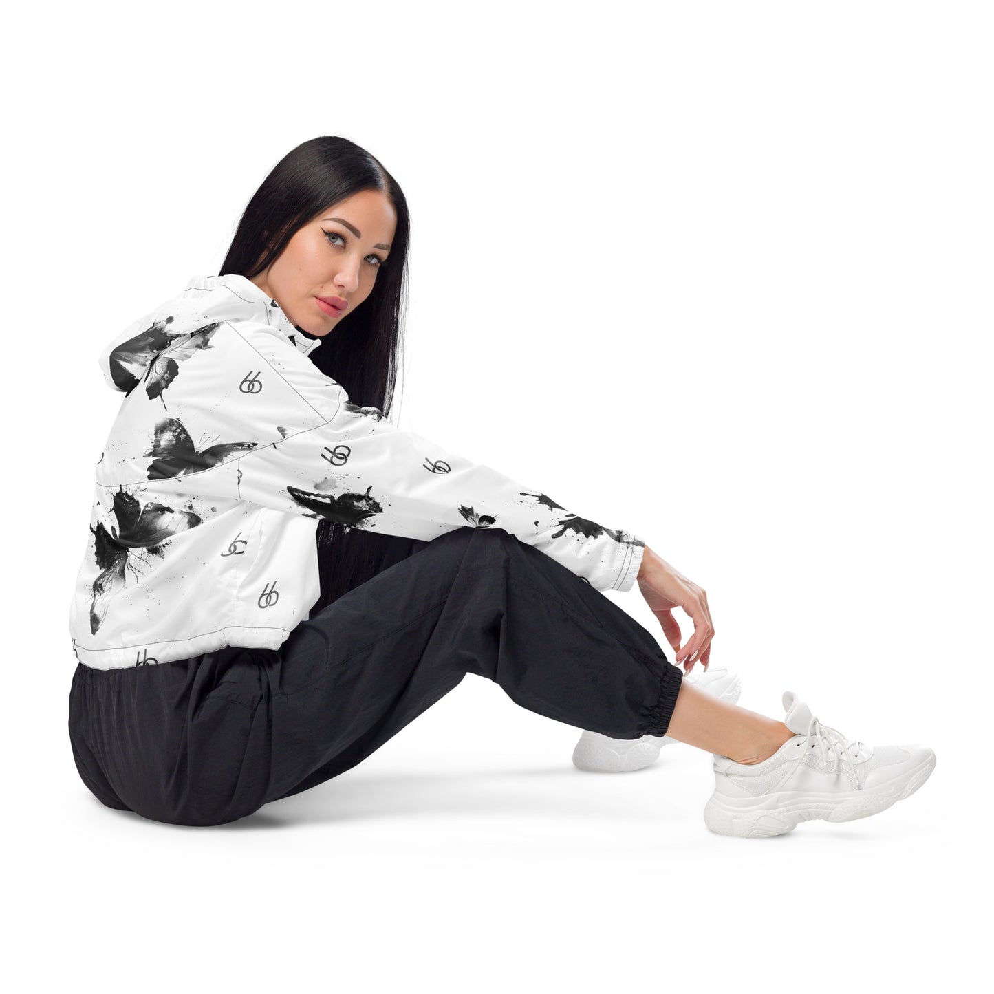 Black+White “Translucent Butterfly” Women’s Cropped Windbreaker