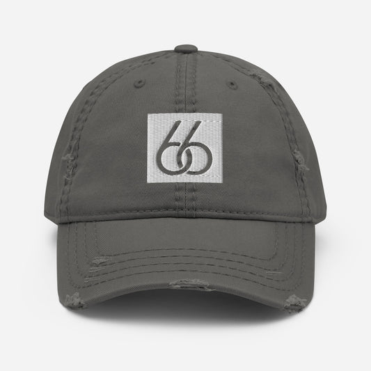 Embroidered “White 66 Logo” Distressed Dad/Baseball Hat