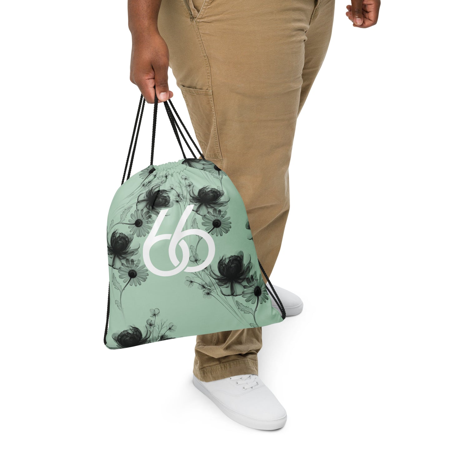 Pastel Green+Black “Translucent Wildflower” L X V I Drawstring Bag