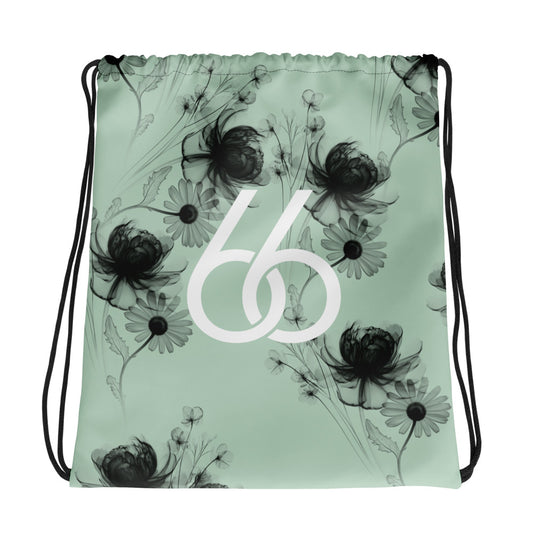 Pastel Green+Black “Translucent Wildflower” L X V I Drawstring Bag