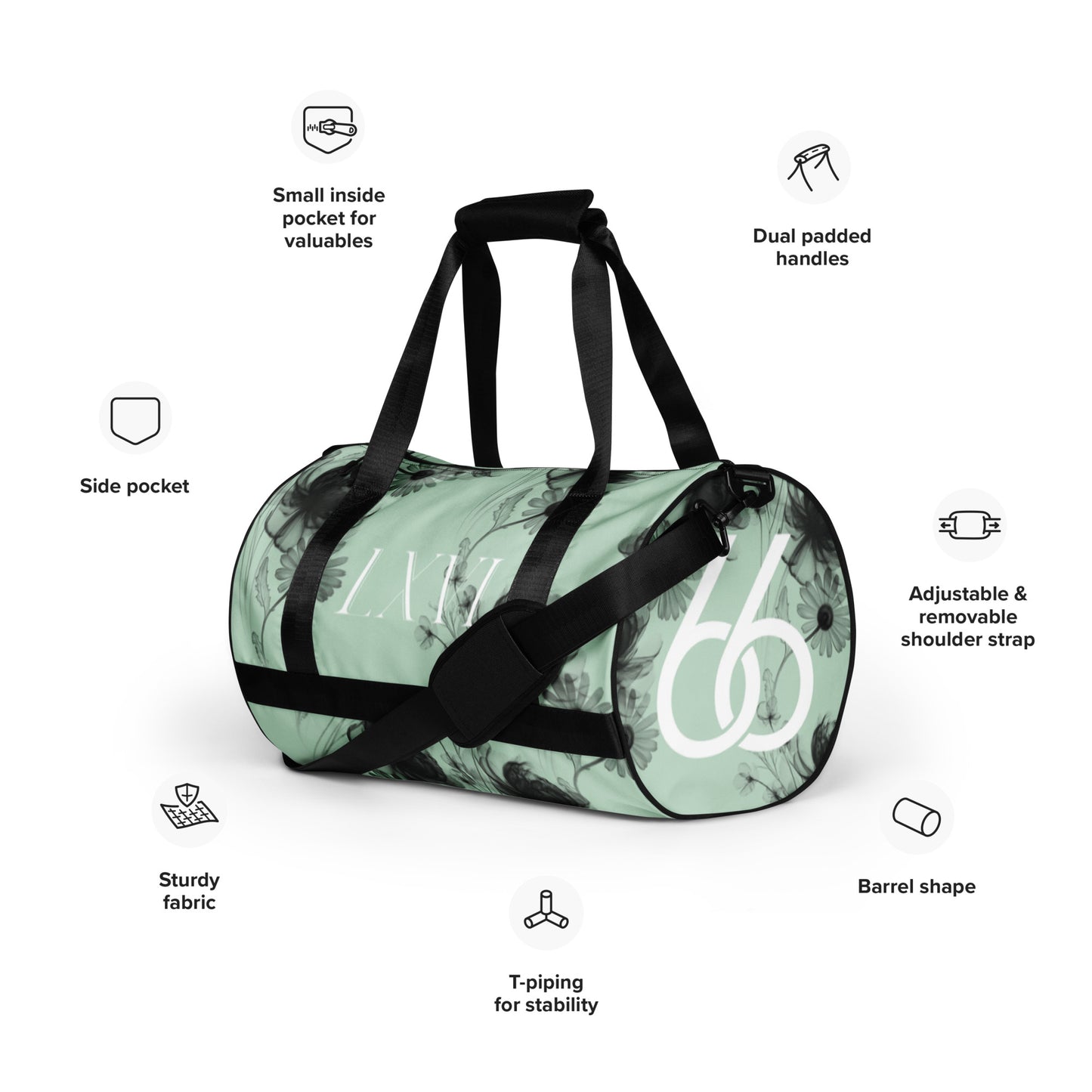 Pastel Green+Black “Translucent Wildflower” L X V I Duffle Bag