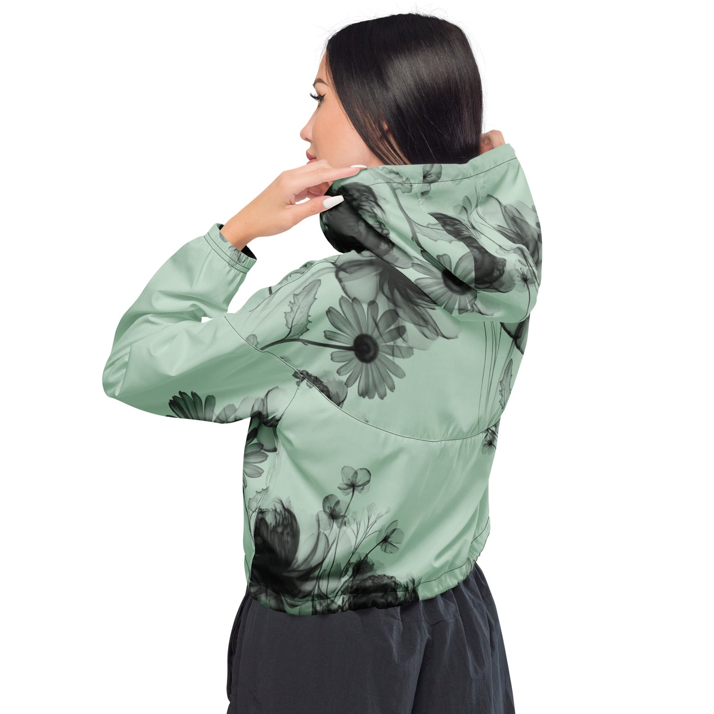 Pastel Green+Black “Translucent Butterfly” Women’s Cropped Windbreaker