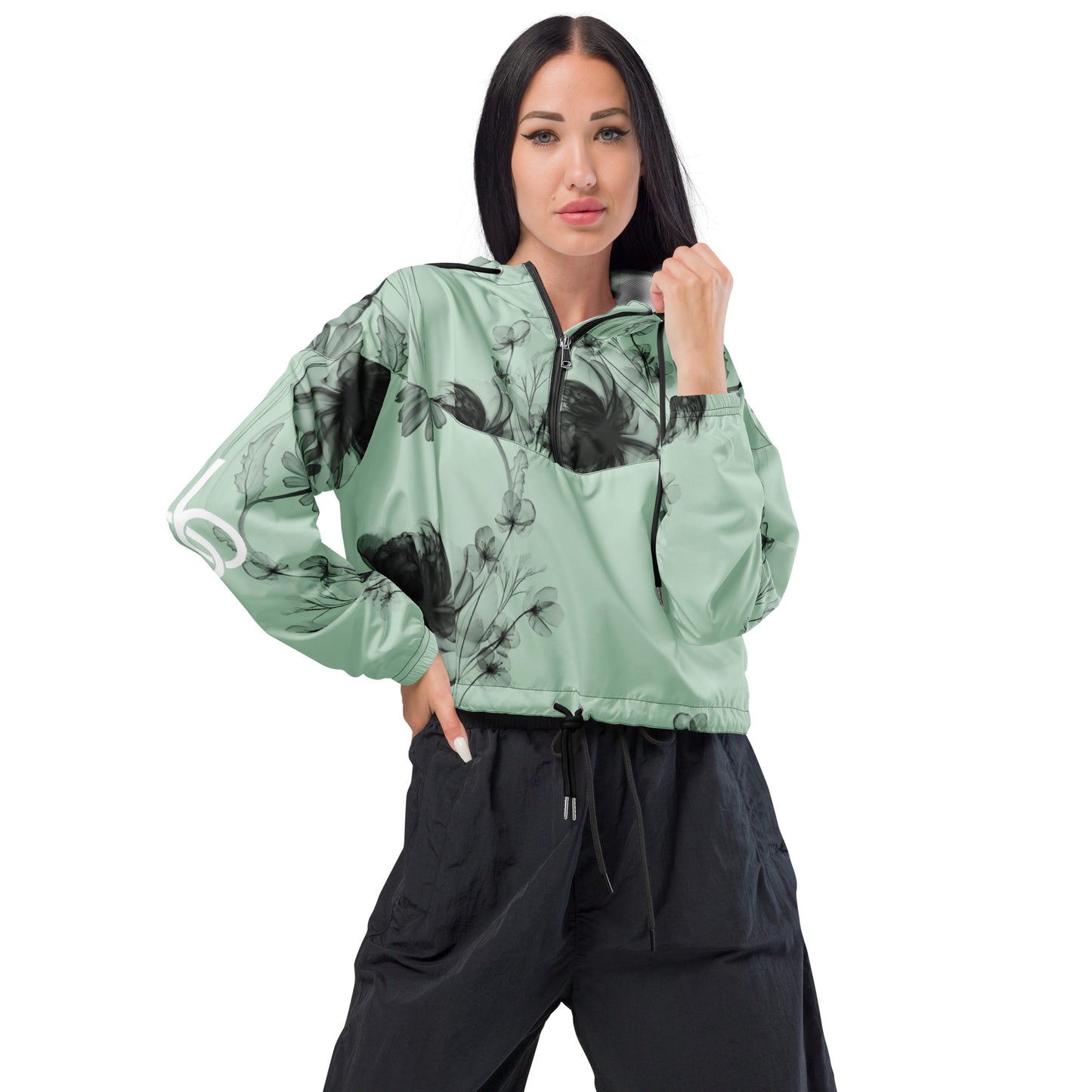 Pastel Green+Black “Translucent Butterfly” Women’s Cropped Windbreaker