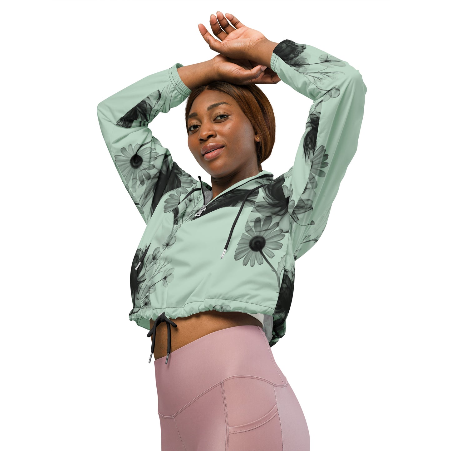 Pastel Green+Black “Translucent Butterfly” Women’s Cropped Windbreaker