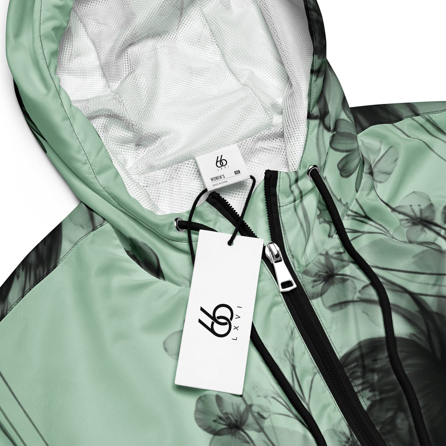 Pastel Green+Black “Translucent Butterfly” Women’s Cropped Windbreaker